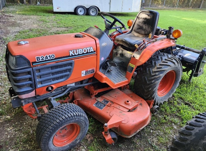 Red 2020 Kubota Tractor Mower with 2022 Tiller attachment